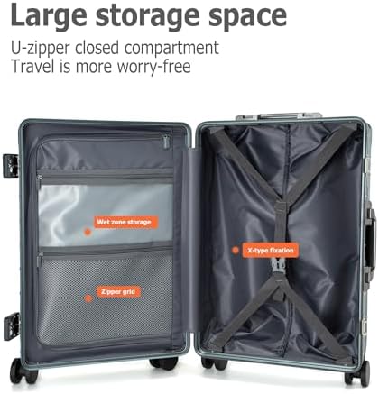 feilario 20in Aluminium Frame PC Hard Shell Spinner Wheels Luggage, Built-In - Image 5