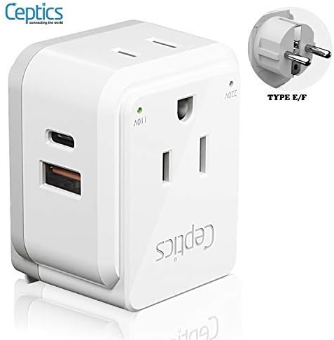 Ceptics Germany, Korea Travel Plug Adapter Set, 20W PD & QC, Safe Dual USB & - Image 2