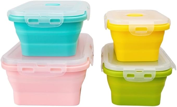 Set of 4, Collapsible Silicone Food Storage Container, Leftover Meal Box - Image 5