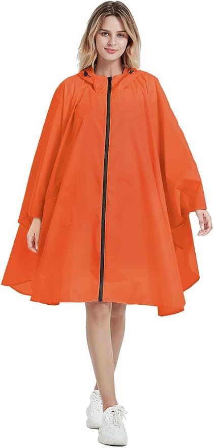 Rain Poncho Jacket Coat Hooded Zipper Style - Image 2