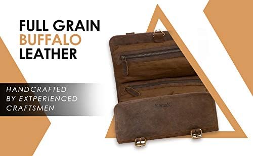KomalC Premium Buffalo Leather Hanging Toiletry Bag Travel Dopp Kit - Image 4