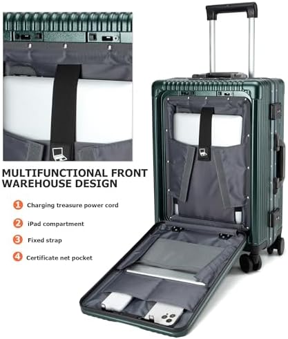 feilario 20in Aluminium Frame PC Hard Shell Spinner Wheels Luggage, Built-In - Image 4