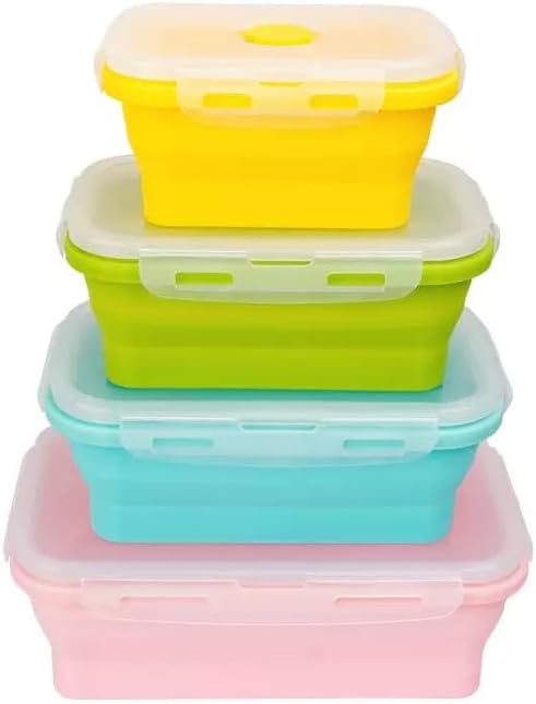 Set of 4, Collapsible Silicone Food Storage Container, Leftover Meal Box - Image 6