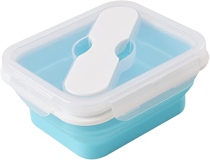 Silicone Lunch Container With Spoon & Fork, Bento Box, Collapsible Food Storage by ionEgg