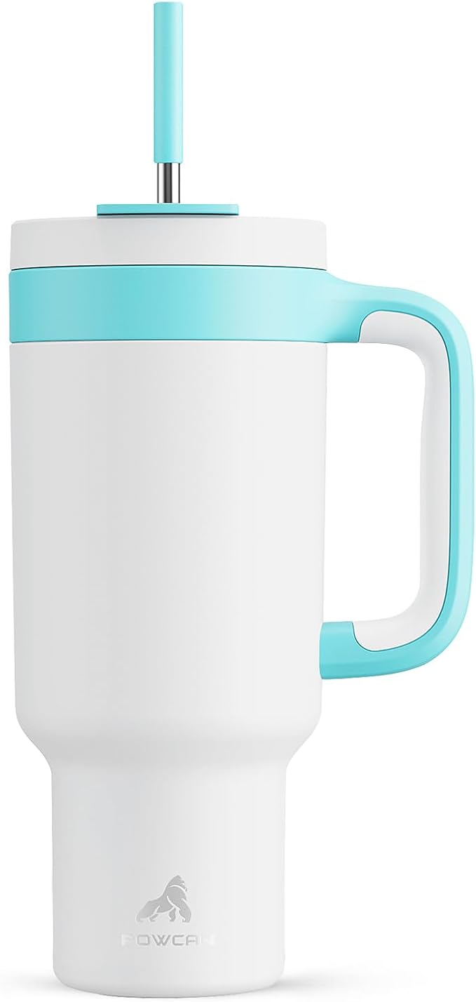 POWCAN 40 oz Tumbler with Handle, 2-in-1 Straw and Sip Lid, Dishwasher Safe by POWCAN