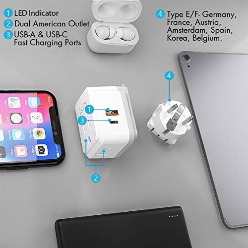 Ceptics Germany, Korea Travel Plug Adapter Set, 20W PD & QC, Safe Dual USB & - Image 4