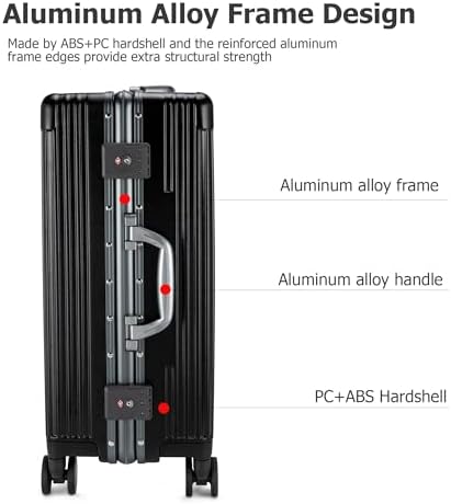 feilario 20in Aluminium Frame PC Hard Shell Spinner Wheels Luggage, Built-In - Image 2