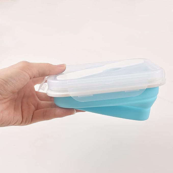 Silicone Lunch Container With Spoon & Fork, Bento Box, Collapsible Food Storage - Image 6