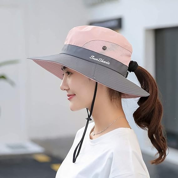 ZOORON Women's Ponytail Safari Sun Hat, Wide Brim UV Protection Outdoor Bucket - Image 4