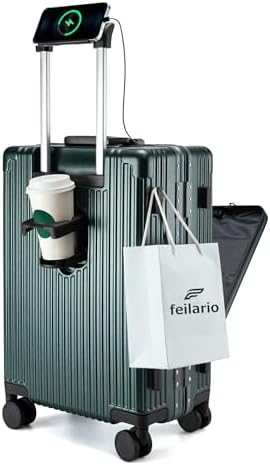 feilario 20in Aluminium Frame PC Hard Shell Spinner Wheels Luggage, Built-In by feilario