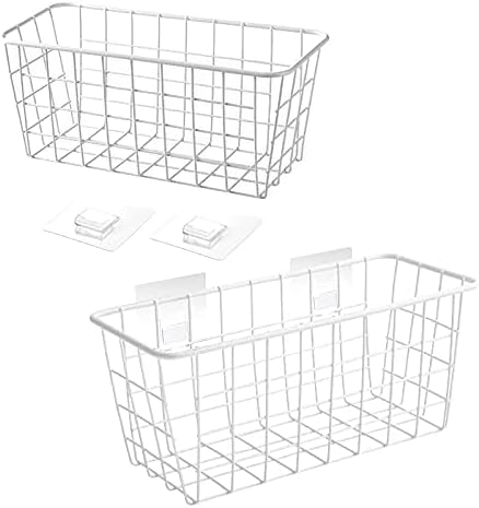 2 Set LeleCAT Hanging Wall Basket Organizer Over the Cabinet Door Adhesive Wire - Image 2