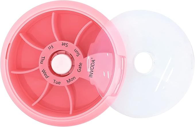 INVODA Weekly Pill Organizer 7 Compartment Rotating Pill Box - Image 6
