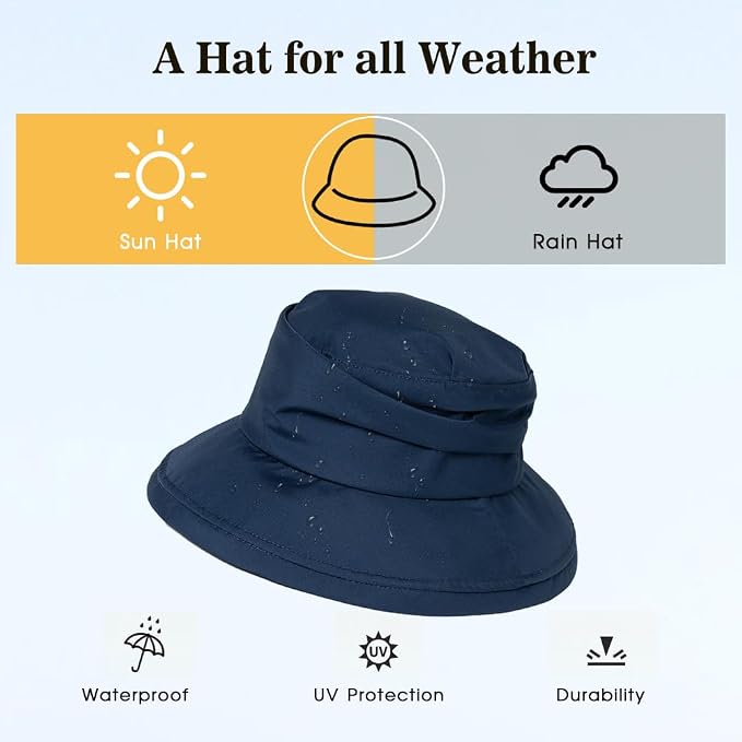 Comhats Rain Hat for Women Waterproof Wide Brim Sun Hats for Ladies UV - Image 2