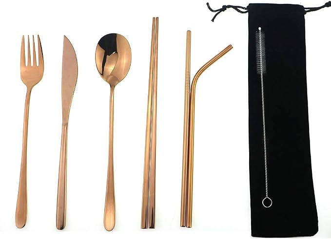 7 Pcs Portable Flatware Set, 304 Stainless Steel Cutlery Set Travel Utensils by Uniturcky