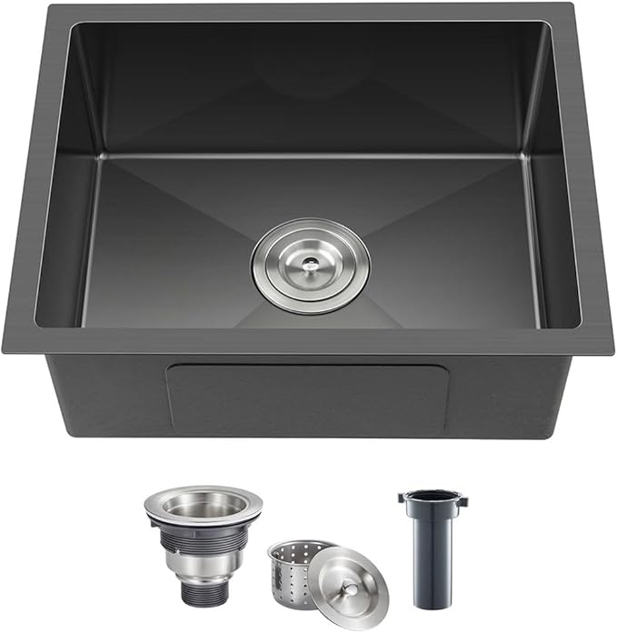 24x18 Inch Undermount Kitchen Sink Nano Black, 18 Gauge Stainless Steel Single by DROPINKITCHENSINK