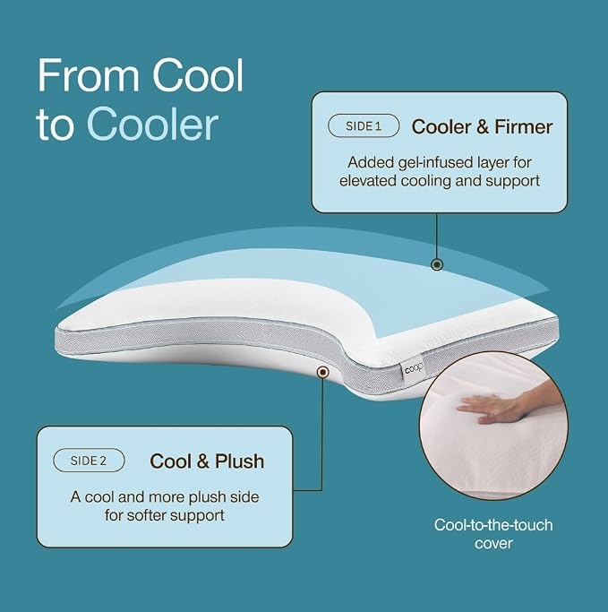 Coop Home Goods Cool+ Crescent Adjustable Pillow, King Size Plus Shaped Memory - Image 5