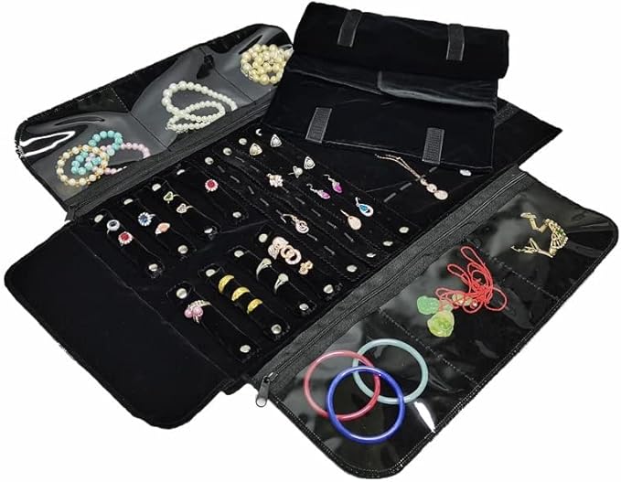 Velvet Travel Jewelry Case Roll Bag Organizer by SCIKHEFT