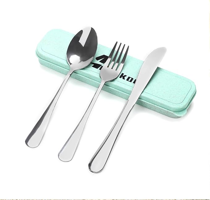 4 Piece Travel Utensils Camping utensils Travel Silverware Set by Ansukow