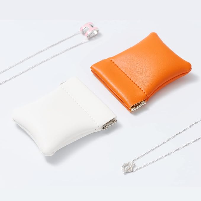 2 Pack PU Leather Slim Engagement Wedding Ring Pouch Leather Jewelry Pouch - Image 4