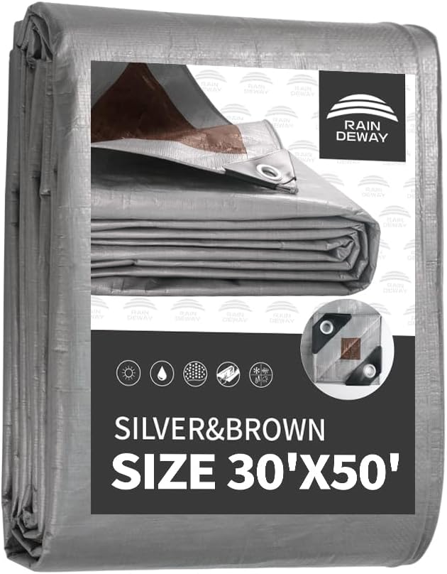 RAINDEWAY Tarps Heavy Duty Waterproof 30x50 Feet, 10 Mil Thick Multipurpose UV by RAINDEWAY
