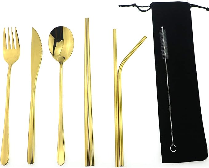 7 Pcs Portable Flatware Set, 304 Stainless Steel Cutlery Set Travel Utensils by Uniturcky