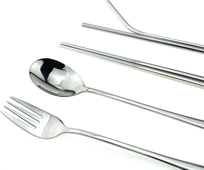 7 Pcs Portable Flatware Set, 304 Stainless Steel Cutlery Set Travel Utensils - Image 3