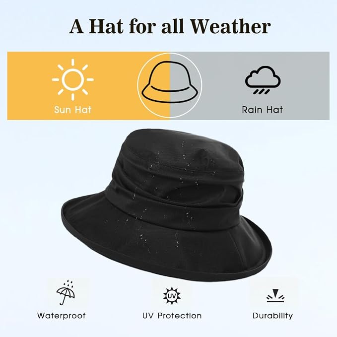 Comhats Rain Hat for Women Waterproof Wide Brim Sun Hats for Ladies UV - Image 2
