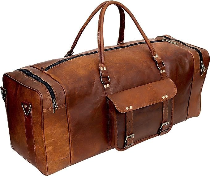 Leather Duffle Bag for Men Luggage Handmade Travel Bag Carry On Luggage - Image 3