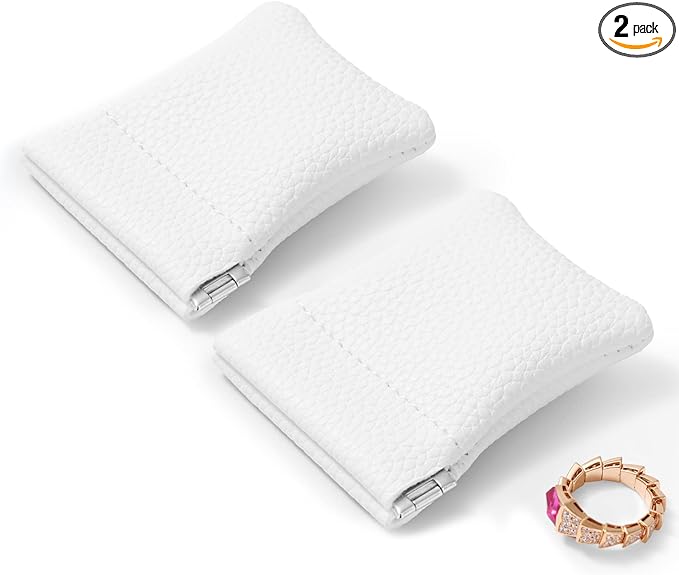 2 Pack PU Leather Slim Engagement Wedding Ring Pouch Leather Jewelry Pouch by Woodten