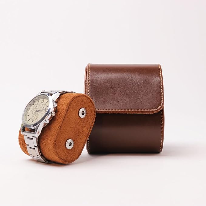 HAN QIANG Single Watch Roll Travel Case Chic Portable Vintage Leather Display - Image 2