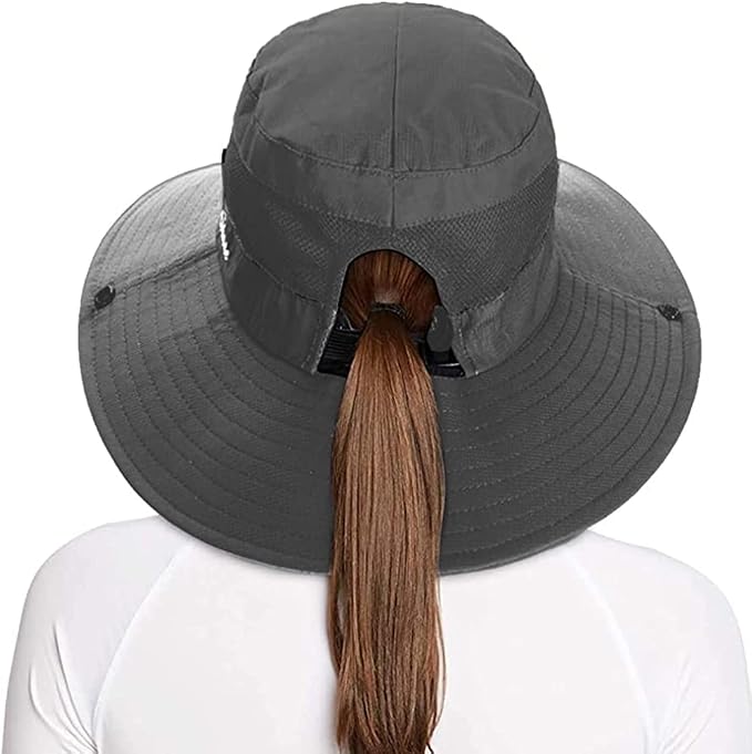 Rosoz Ponytail Sun Bucket Hats for Women UV Protection Foldable Mesh Wide Brim - Image 2