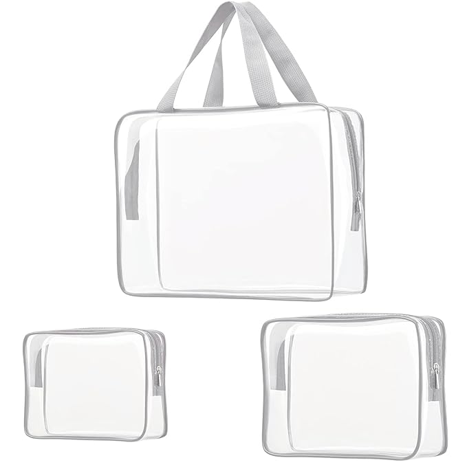 3Pcs Crystal Clear PVC Travel Toiletry Bag Kit by ROYBENS