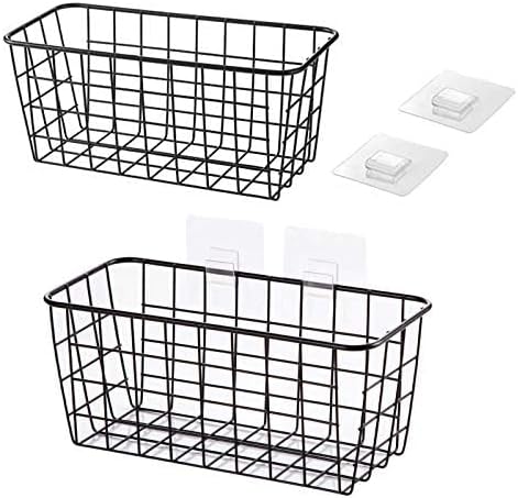 2 Set Hanging Wall Basket Organizer Over the Cabinet Door Wire Baskets - Image 2