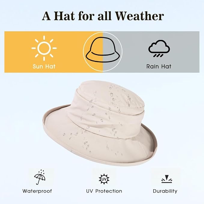 Comhats Rain Hat for Women Waterproof Wide Brim Sun Hats for Ladies UV - Image 2