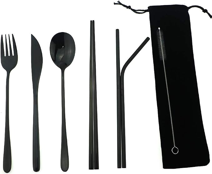 7 Pcs Portable Flatware Set, 304 Stainless Steel Cutlery Set Travel Utensils by Uniturcky