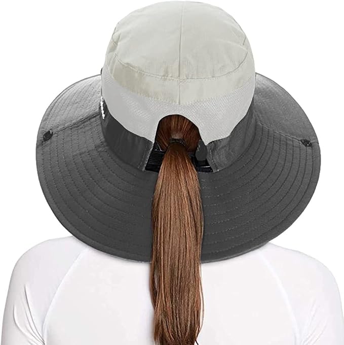 Rosoz Ponytail Sun Bucket Hats for Women UV Protection Foldable Mesh Wide Brim - Image 2