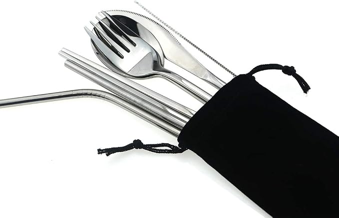 7 Pcs Portable Flatware Set, 304 Stainless Steel Cutlery Set Travel Utensils - Image 2