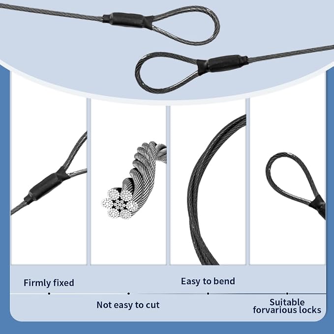 3.3mm Outdoor Travel Stainless Steel Security Cable-20ft Luggage Lock Safety - Image 4