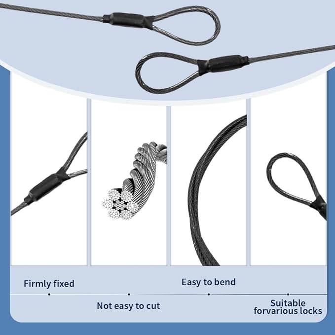 3.3mm Outdoor Travel Stainless Steel Security Cable-10ft Luggage Lock Safety - Image 4