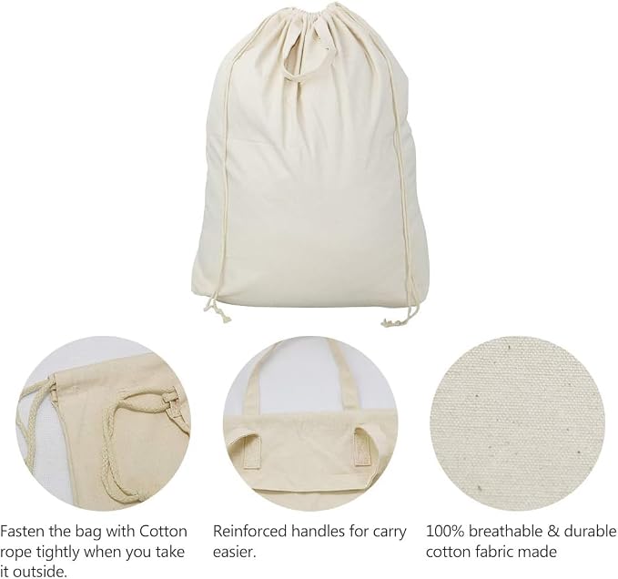 3pcs Breathable Cotton Canvas Laundry Drawstring Bags - Image 5