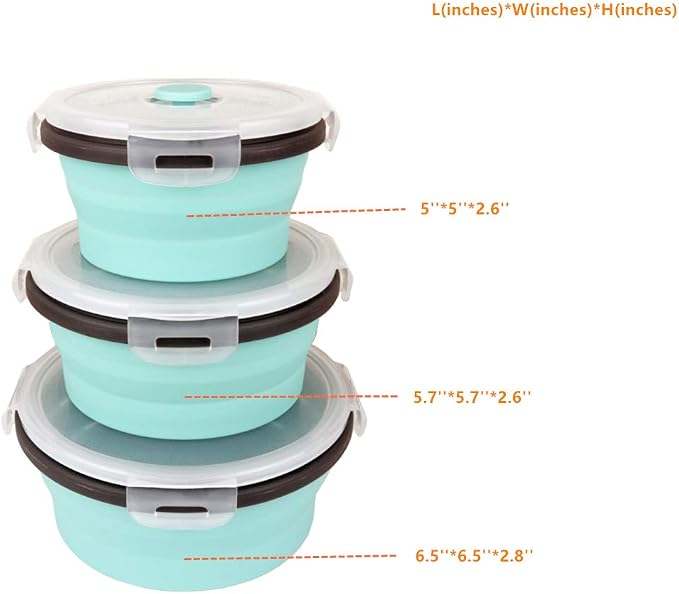 CARTINTS Blue Silicone Collapsible Food Storage Containers-Prep/Storage Bowls - Image 3