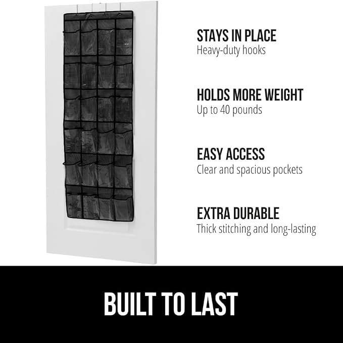 GORILLA GRIP Over the Door Shoe Organizer, 24 Large Breathable PVC Pockets - Image 2