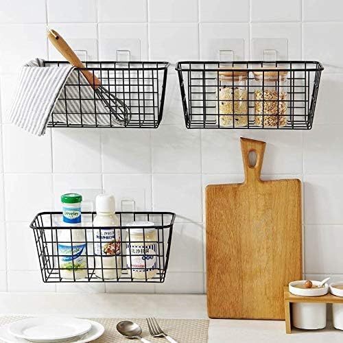 2 Set Hanging Wall Basket Organizer Over the Cabinet Door Wire Baskets - Image 4