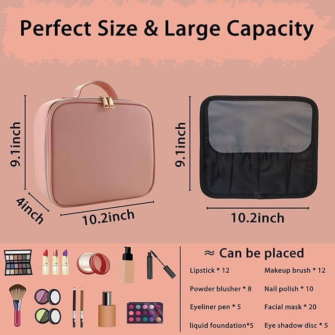 Makeup Bag with Led Mirror, Travel Makeup Organizer with 3 Color Setting & 10X - Image 2