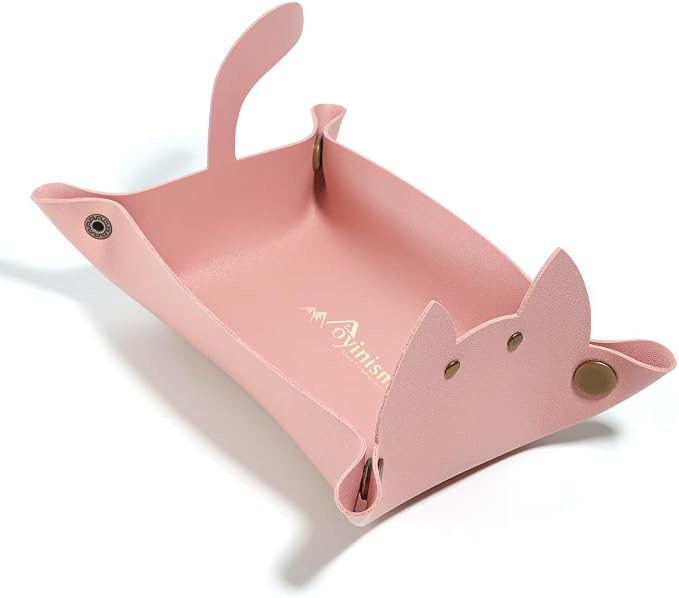 Cute Cat Shaped Leather Valet Tray, Cat Dice Tray, Premium Catchall Jewelry Tray by Aoyinism