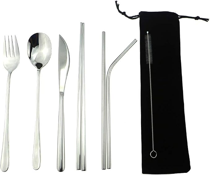 7 Pcs Portable Flatware Set, 304 Stainless Steel Cutlery Set Travel Utensils by Uniturcky