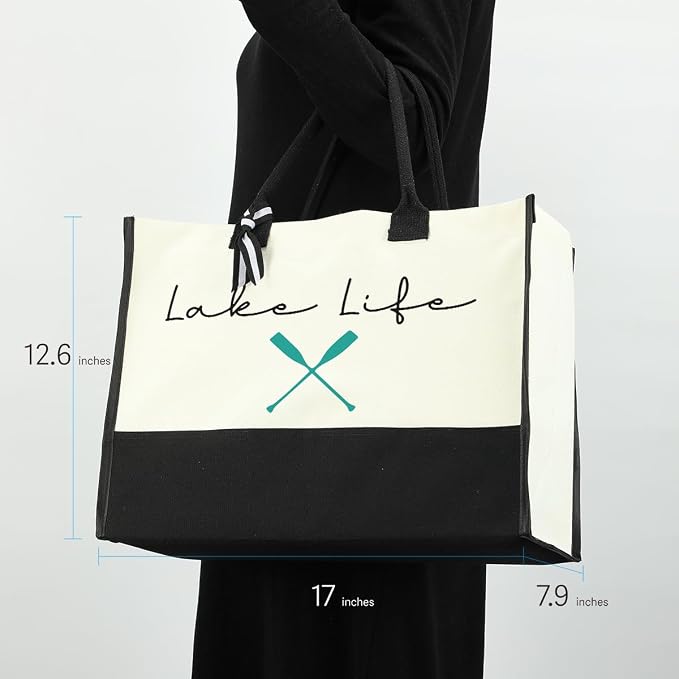 Lake Life Tote Bag for Women Waterproof Personalized Beach Bag Canvas Bag Funny - Image 3