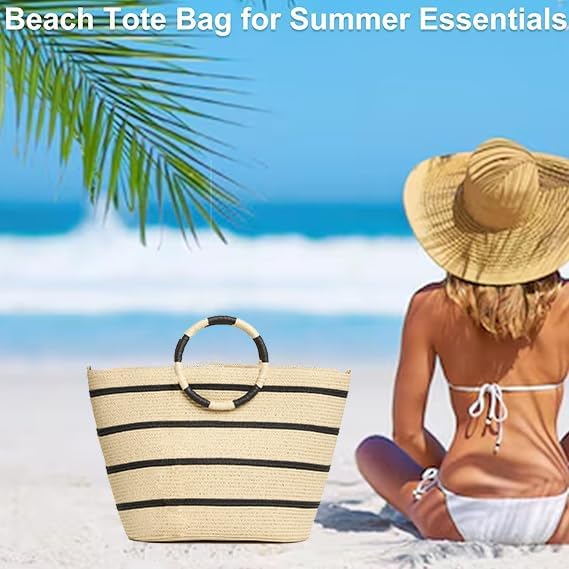 Beach Bags for Women Straw Tote Bag Summer Beach Bag Large Woven Straw Tote for - Image 4