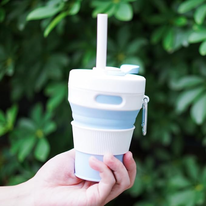 Silicone Collapsible Travel Mug Blue 15oz / 450ml - Image 4