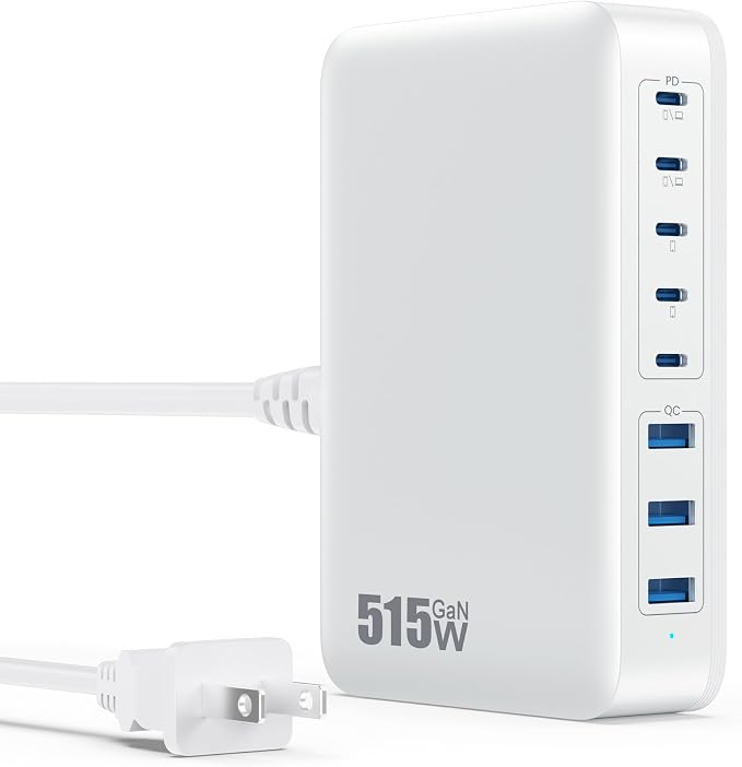USB C Charger Block 515W GaN IV 8 Port Fast Charging Station Hub, Dual PD 100W by GKUTW